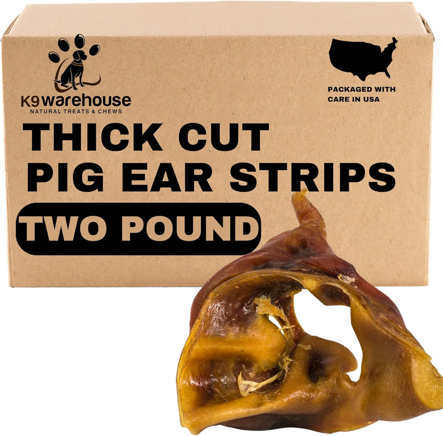 Pig Ears Strips - 32oz USA Packed - Natural Bulk Pig Ear Slivers - Treats Made of 100% Pure Pork - Alternative to Rawhide Chews - Thick Cut Pigs Ear Dog Treats for Small to Large Dogs