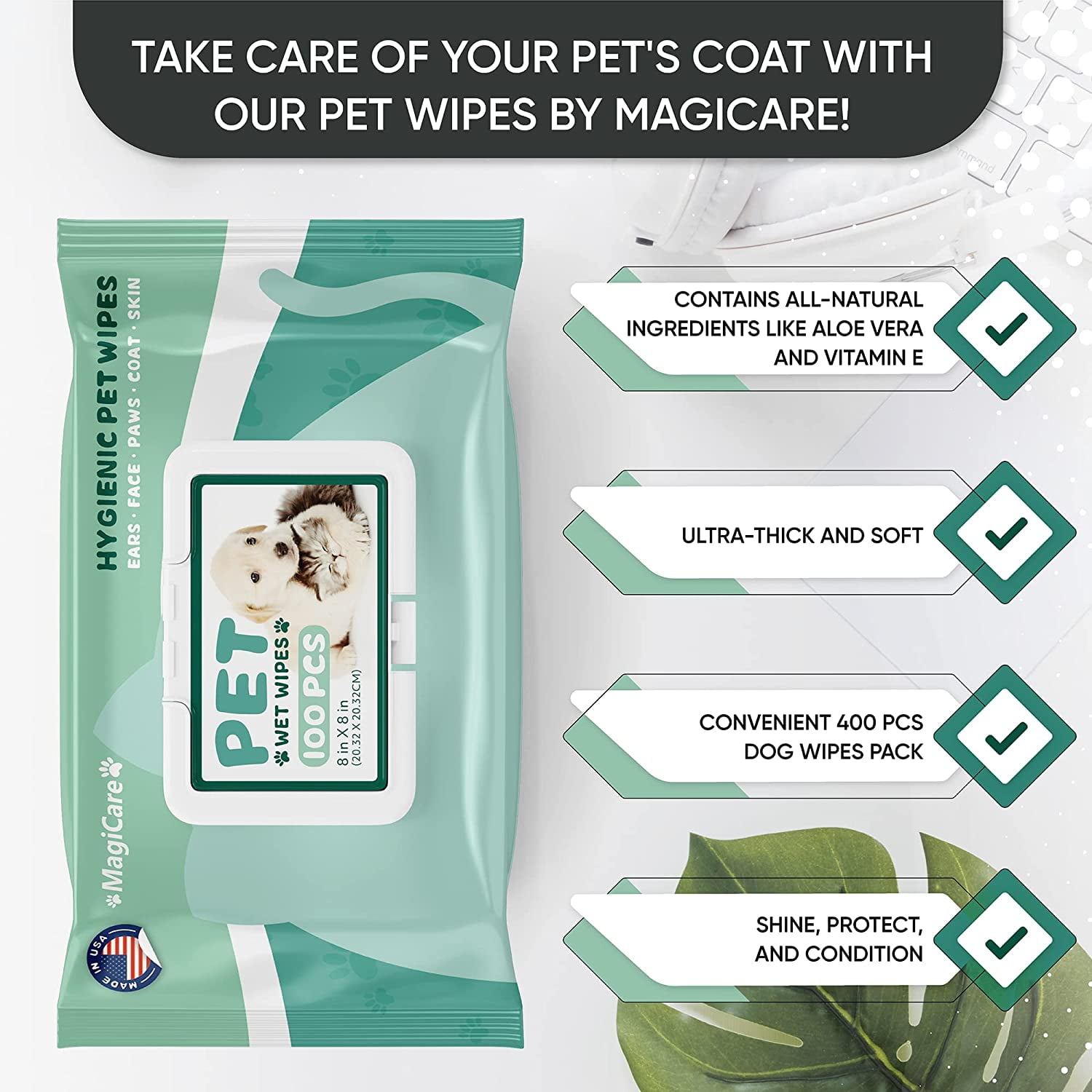 MagiCare Clean & Groom Wipes for Dogs & Cats, Unscented - 100ct Pet Wipes for Paws, Ears, and Skin - Deodorizing and Gentle for Sensitive Skin, Made in USA 10 0cfbbcc7 cb52 4464 8a81 9ab64d1cc2ae.4bad312b0efac77112a8c4e3d26d4390 - easyishop.co.uk