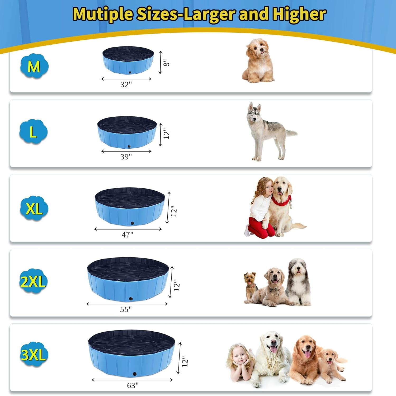 Foldable Dog Pool, 63" x 12" Kiddie Pool with Hard Plastic, Non-Slip Dog Bath Tub for Outdoor Backyard, Collapsible Dog Swimming Pool for Kids Dogs Pets (Blue) 3 32898250 79dd 4801 b36b 04a059e82b2d.aa6aa9c87de2c17dfb5d40c499e6567c - easyishop.co.uk