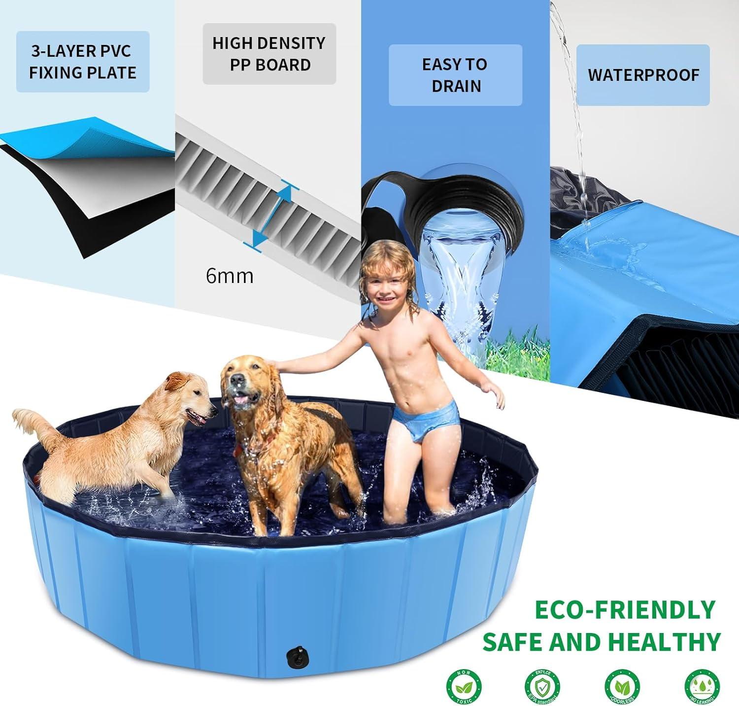 Foldable Dog Pool, 63" x 12" Kiddie Pool with Hard Plastic, Non-Slip Dog Bath Tub for Outdoor Backyard, Collapsible Dog Swimming Pool for Kids Dogs Pets (Blue) 5 45b4b74b 506a 474a a539 3e1fbcd2d71f.5aea7a49504d0e2d9be28277c4c2ba9a - easyishop.co.uk