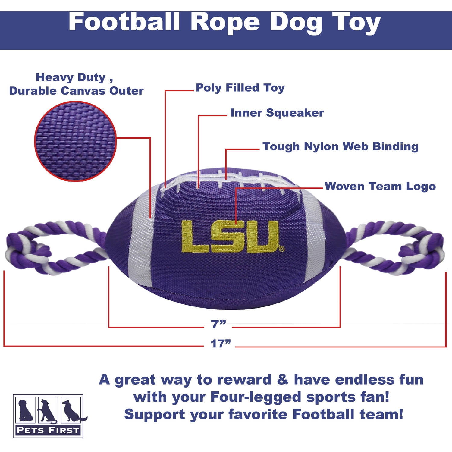 Pets First NCAA LSU Tigers Strong, Durable, Chewable Football Dog Toy with Inner Squeaker and Side Ropes, Officialy Licensed 6 9b1948b3 2b46 408a 8ae8 6a6411717f5a 1.75880ba26c1d6047d72901eac7c36872 - easyishop.co.uk