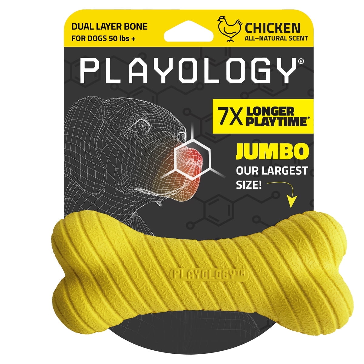Playology Dual Layer Bone Engaging All Natural Chicken Scented Dog Toy, Jumbo Size Yellow Bone for Large to X-Large Dogs 50lbs & up Interactive & Durable for Tough Chewers 1 Playology Dual Layer Bone Dog Toy Engaging All Natural Chicken Scent Dog Toy Yellow Toy for Large Dogs Chew Toss Fetch and Play f8a34c2a 0fa8 44d2 a76c 7fda1377ab7c.8bc7cc7c5957a8175d565df70b28bc04 - easyishop.co.uk
